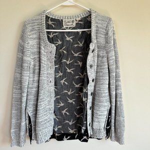 Anthropologie Field Flower Shirting Bird Print Cardigan Sweater Button Down L